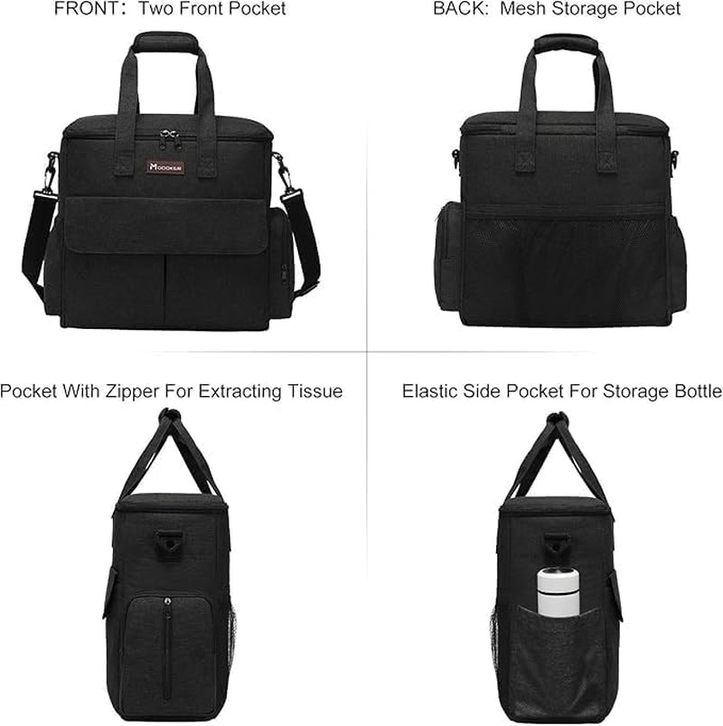 Dog Travel Bag with 2 Food Bags, 2 Bowls and 1 Mat (Black) | Roomy Main Compartment | Multiple Functional Pockets | Water-Resistant Oxford Fabric | PVC Backing | Leak-Resistant Lining