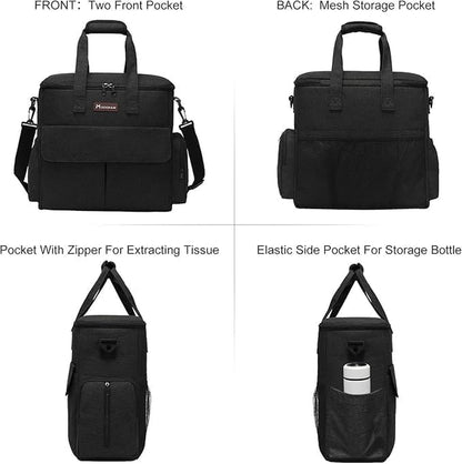 Dog Travel Bag with 2 Food Bags, 2 Bowls and 1 Mat (Black) | Roomy Main Compartment | Multiple Functional Pockets | Water-Resistant Oxford Fabric | PVC Backing | Leak-Resistant Lining