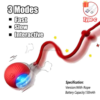 New Cat Interactive Ball Toy Automatic Rolling Ball Faux Tail Rechargeable Smart Pet Electric Toy Dog Cat Training Imitate Mouse