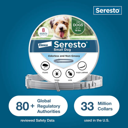Seresto Small Dog Flea & Tick Collar - Vet-Recommended 8-Month Protection for Dogs Under 18 Lbs