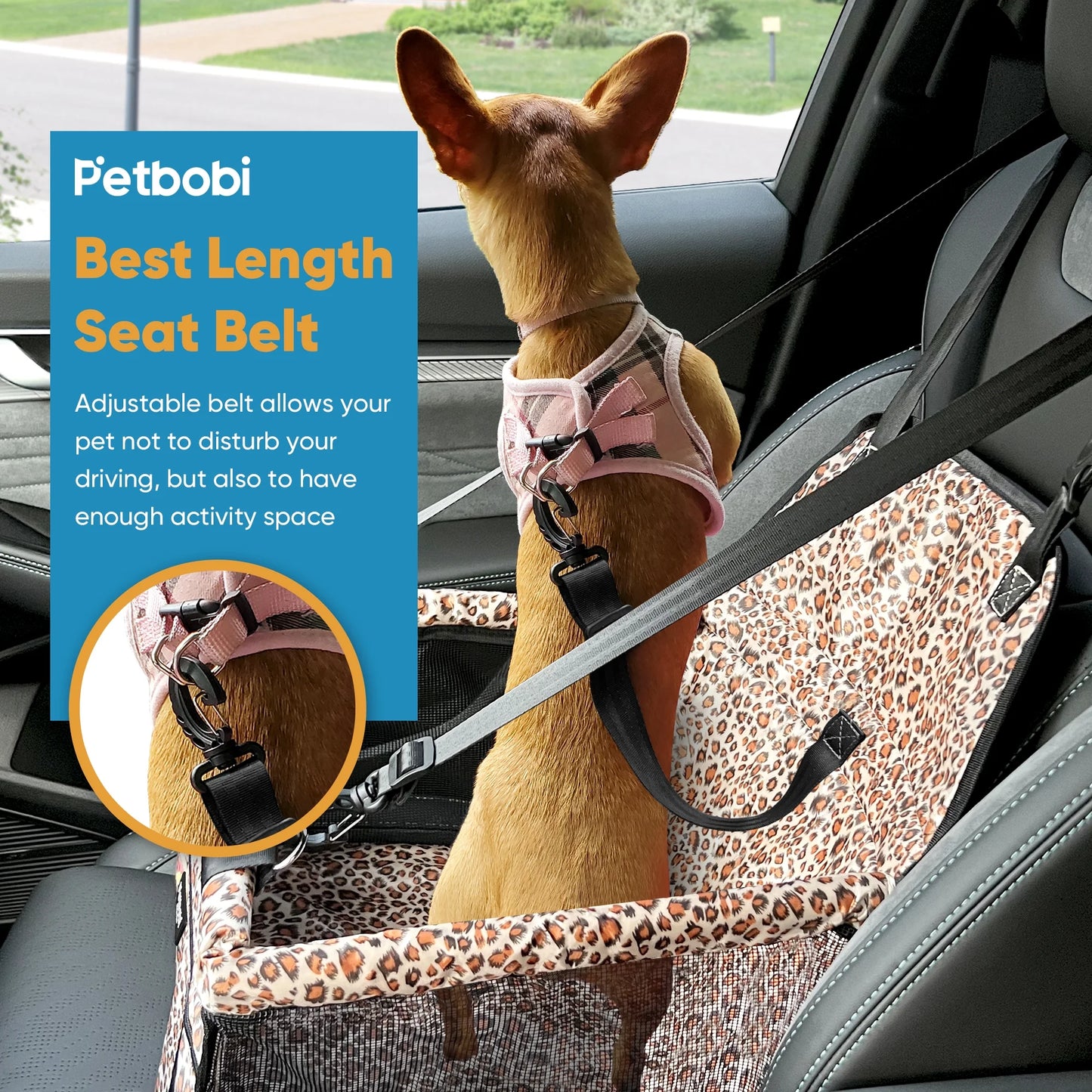 Dog Car Seat Booster Small Pet Puppy Medium Cat Doggie Safety, Leopard Print